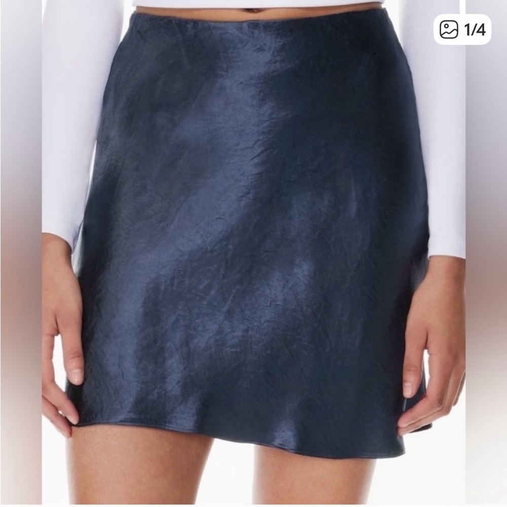 Babaton Navy Satin Mini Skirt